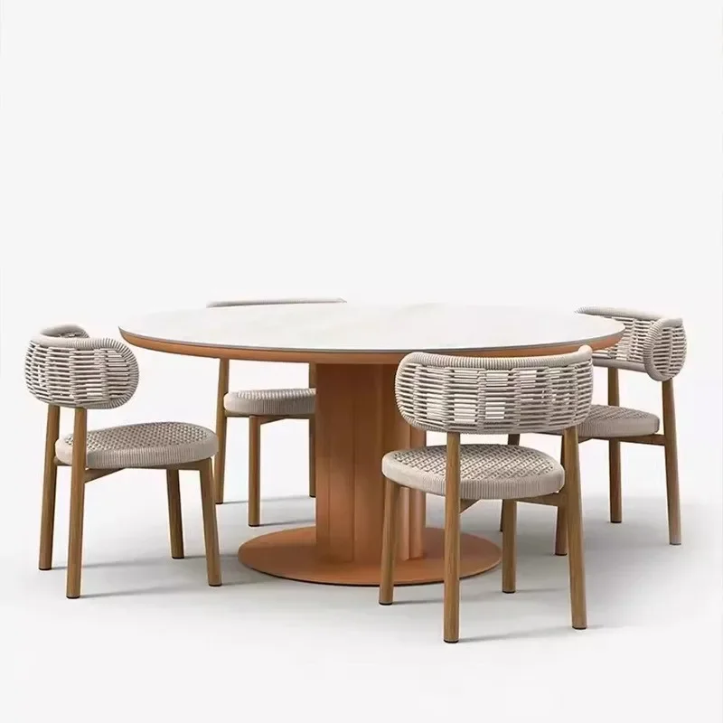 

Nordic outdoor table and chair courtyard combination villa open-air garden rattan chair outdoor terrace rattan aluminum alloy ba
