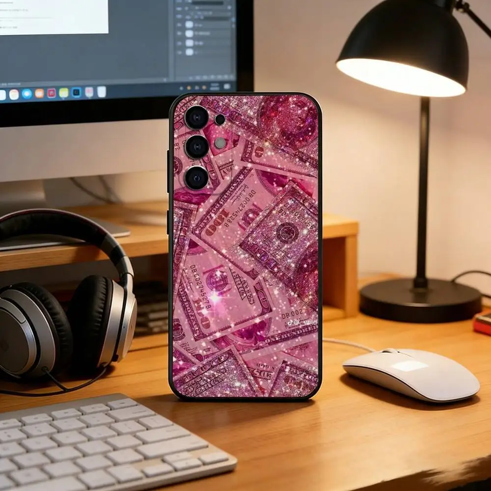 Cool pink money pattern for girls Phone Case Black Silicone Soft For Samsung S25,S24,S21,S22,S23,S30,Ultra,S20,Plus,Fe,Lite