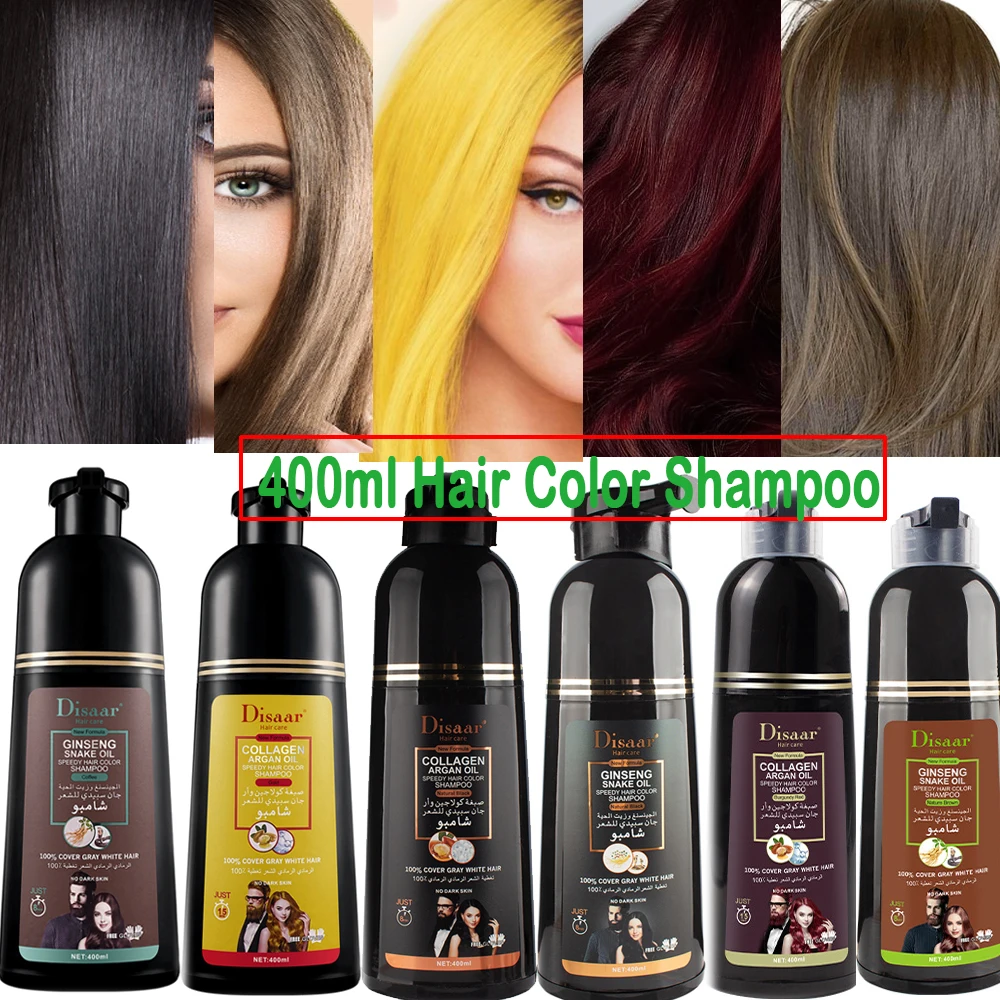 Tinte Natural rápido para el cabello, champú negro, esencia vegetal, tinte de Color negro, cubierta de cabello gris y blanco, Ginseng Glod, rojo, café y marrón, 400ml