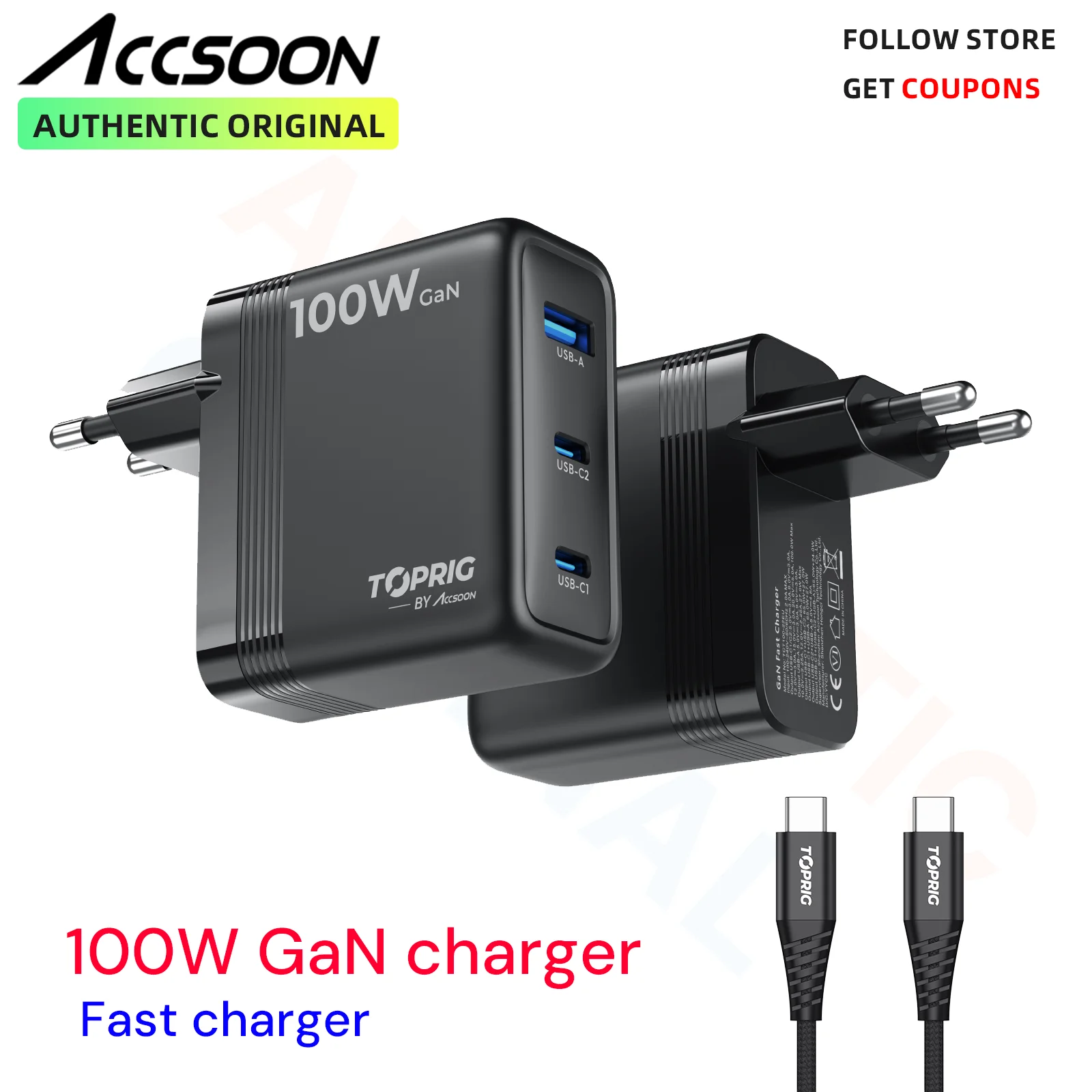 

Toprig PD3.0 100W GaN Charger EU US plug USB Fast Charger 5V3A Type C Quick Charging USB C Phone Charger for Accsoon charger