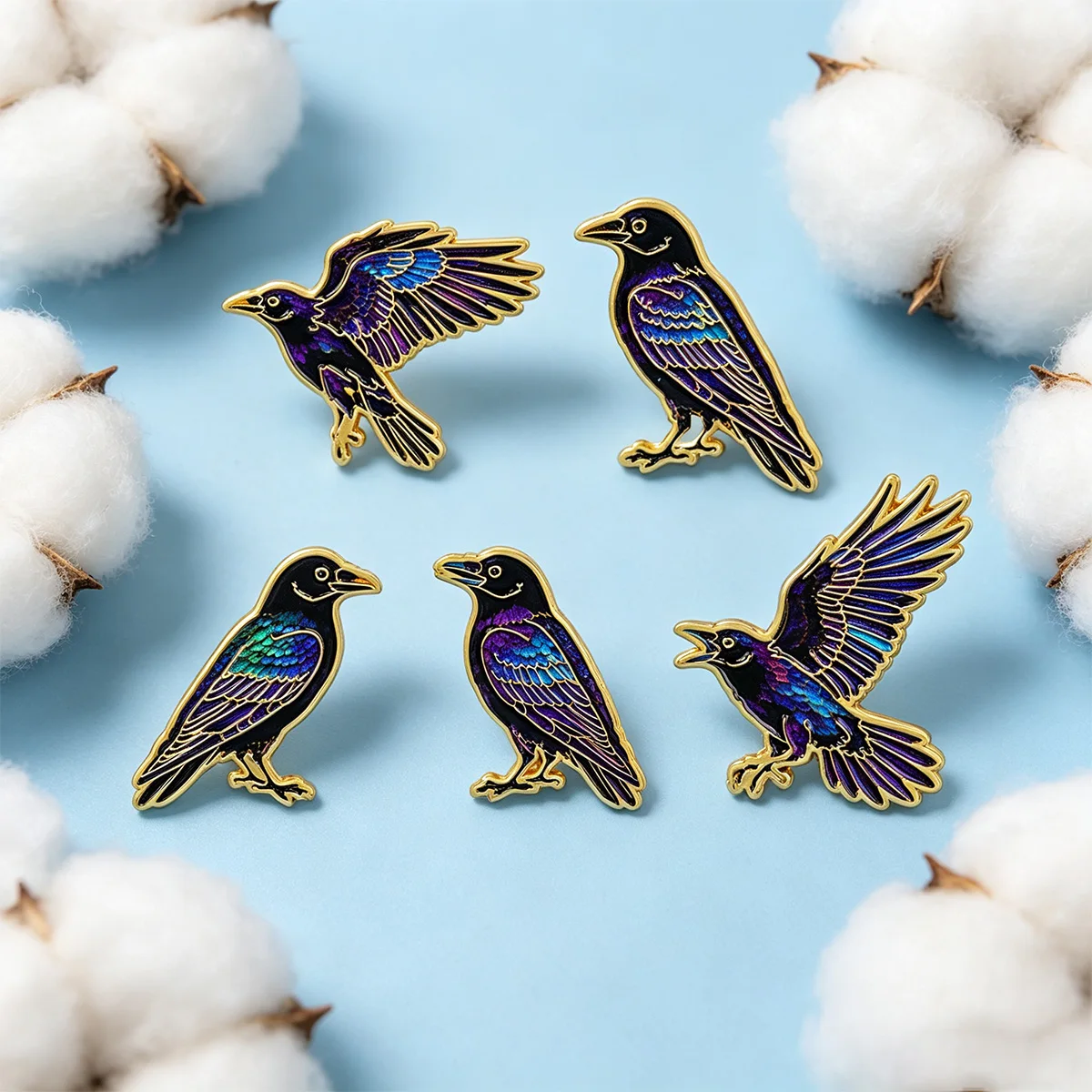 5-teiliges Punk-Emaille-Pin-Set, Cartoon-Krähen-Brosche für Mantel, Halloween-Broschen, Kragen- und Reversnadeln, Metallabzeichen, Schmuck, Partygeschenk – Detail 3