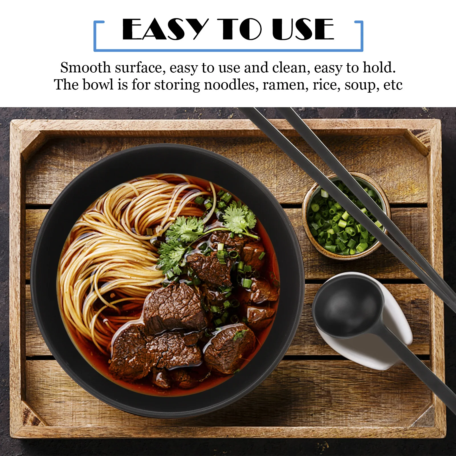 

2pcs Melamine Noodle Bowls Set Black For Home Hotel Restaurant Soup Ramen Rice Bowl Plastic Dinnerware Kitchen Dining Kit