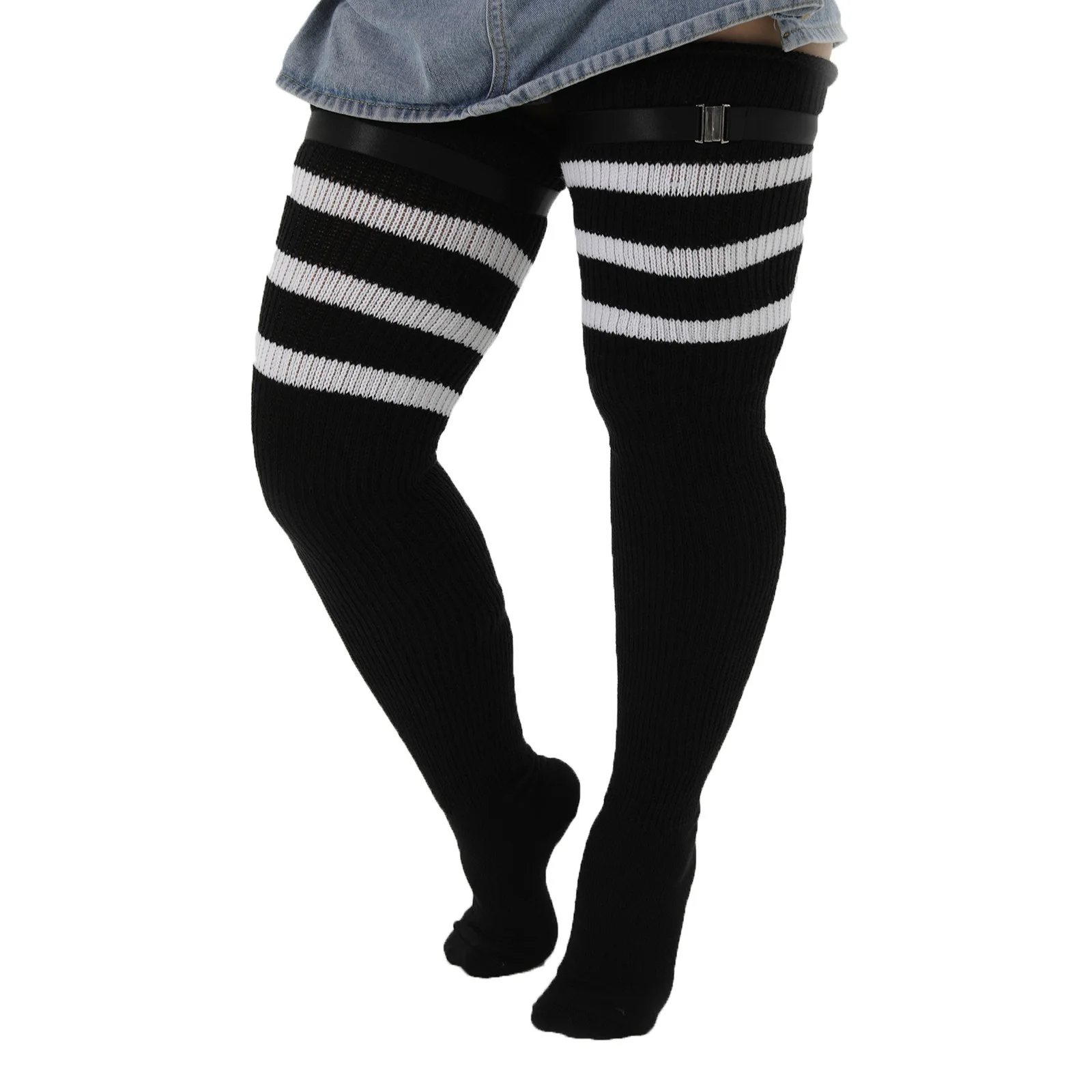 Autumn and Winter Pinter Plus Size Long Thigh Socks Over The Knee Stockings Thick Wool Knit Sock with Buckle