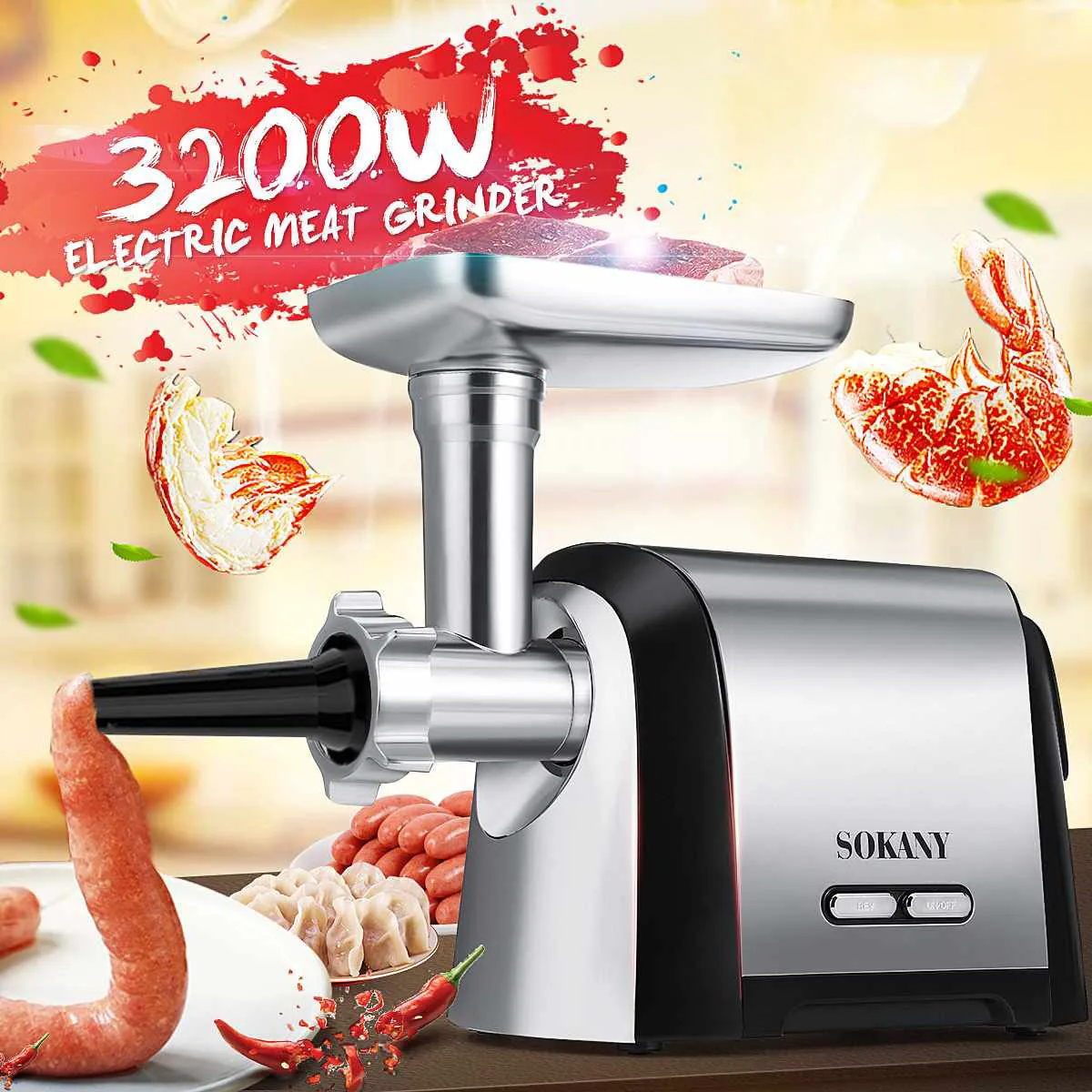 Electric Meat Grinders 3200W Stainless Steel Powerful Electric Grinder Sausage Stuffer Meat Mincer Home Kitchen Food Processor