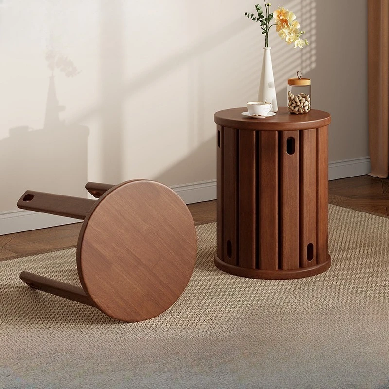 

Stackable Solid Wood Round Stool with Wheels New Chinese Style Low Stool for Kitchen Dining Room Home
