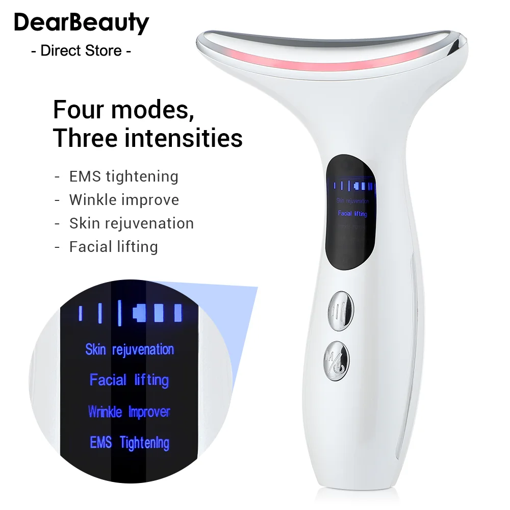 Heat EMS Face Neck Massager ION LED Photon Therapy Facial Lifting Beauty Devices Remove Double Chin Anti Wrinkle Skin Care Tools