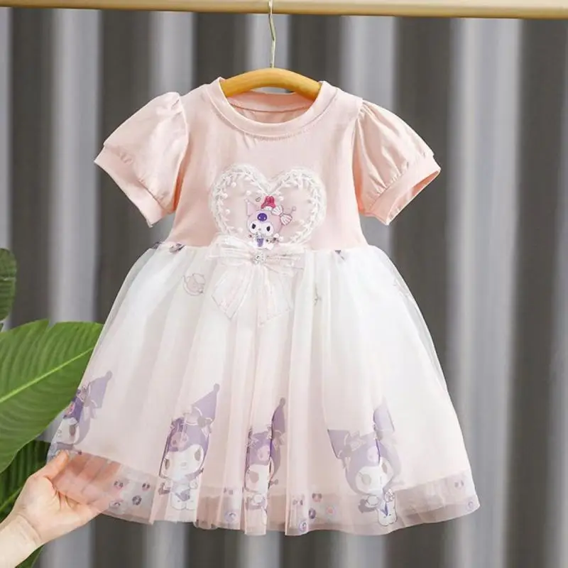 تنورة الأميرة سانريوس كورومي صيفية حلوة بأكمام قصيرة للأطفال نمط جديد كارتوني على الطراز الكوري شبكي مريح متعدد الاستخدامات للفتيات