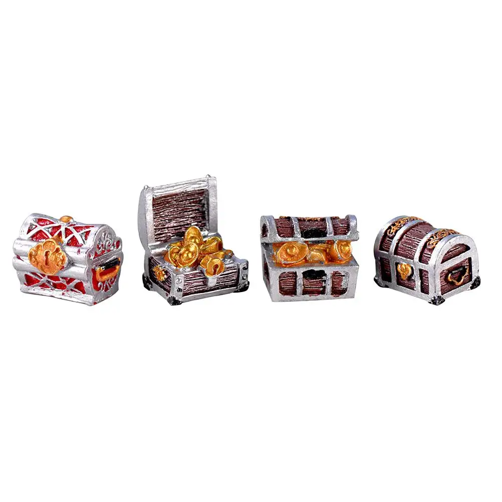

4 Pcs Coin Treasure Chest Ornaments for Fish Tank Aquarium Decor Miniature Resin Lifelike Storage Item Pet Supplies