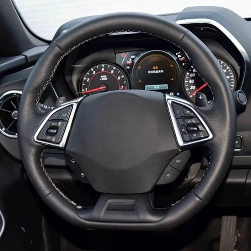 لتقوم بها بنفسك مخيط يدويا مخصص عالية الجودة ستوكات الجلود غطاء عجلة القيادة لشروليه كامارو 2016-2018 السيارات الداخلية #2