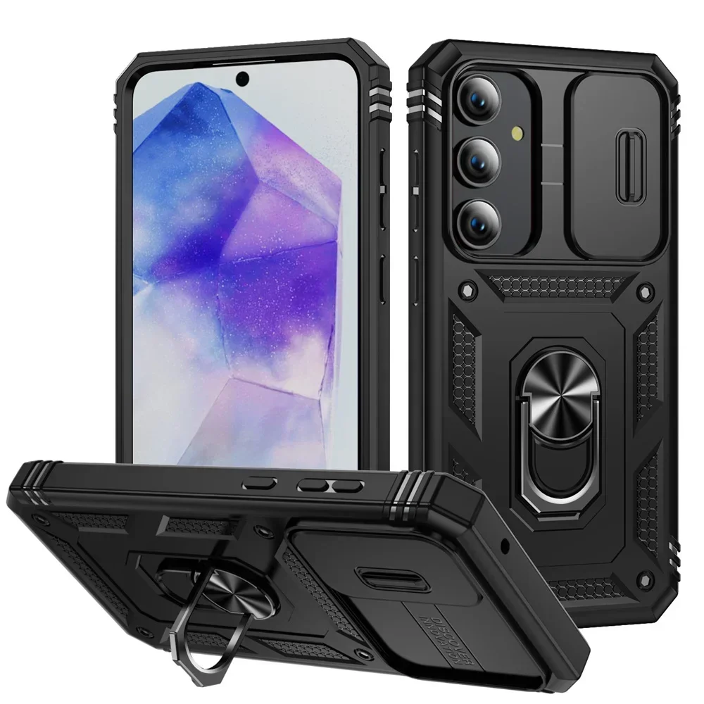 Case voor Samsung Galaxy S24 S23 S22 S25 Ultra Plus A17 A56 A36 FE 4G 5G Slider camera Beschermen 360 Volledige Bescherming Bracket Cover - afbeelding 1