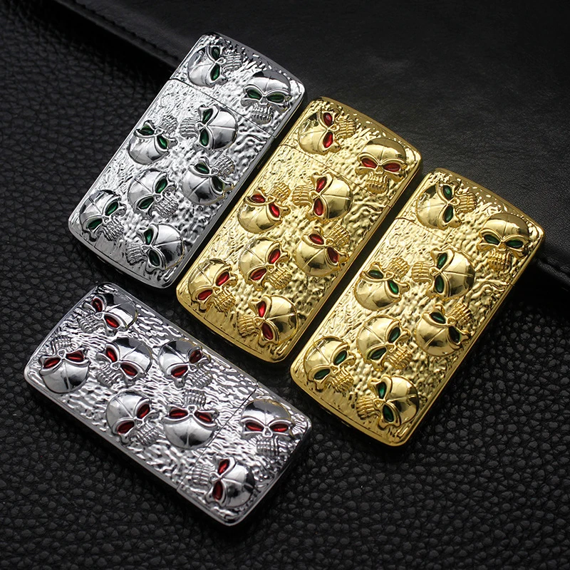 ZR906 Creative Metal Red Green Eye Skeleton Windproof Lighter Direct Charge Blue Flame Cigarette Lighter Gift Wholesale