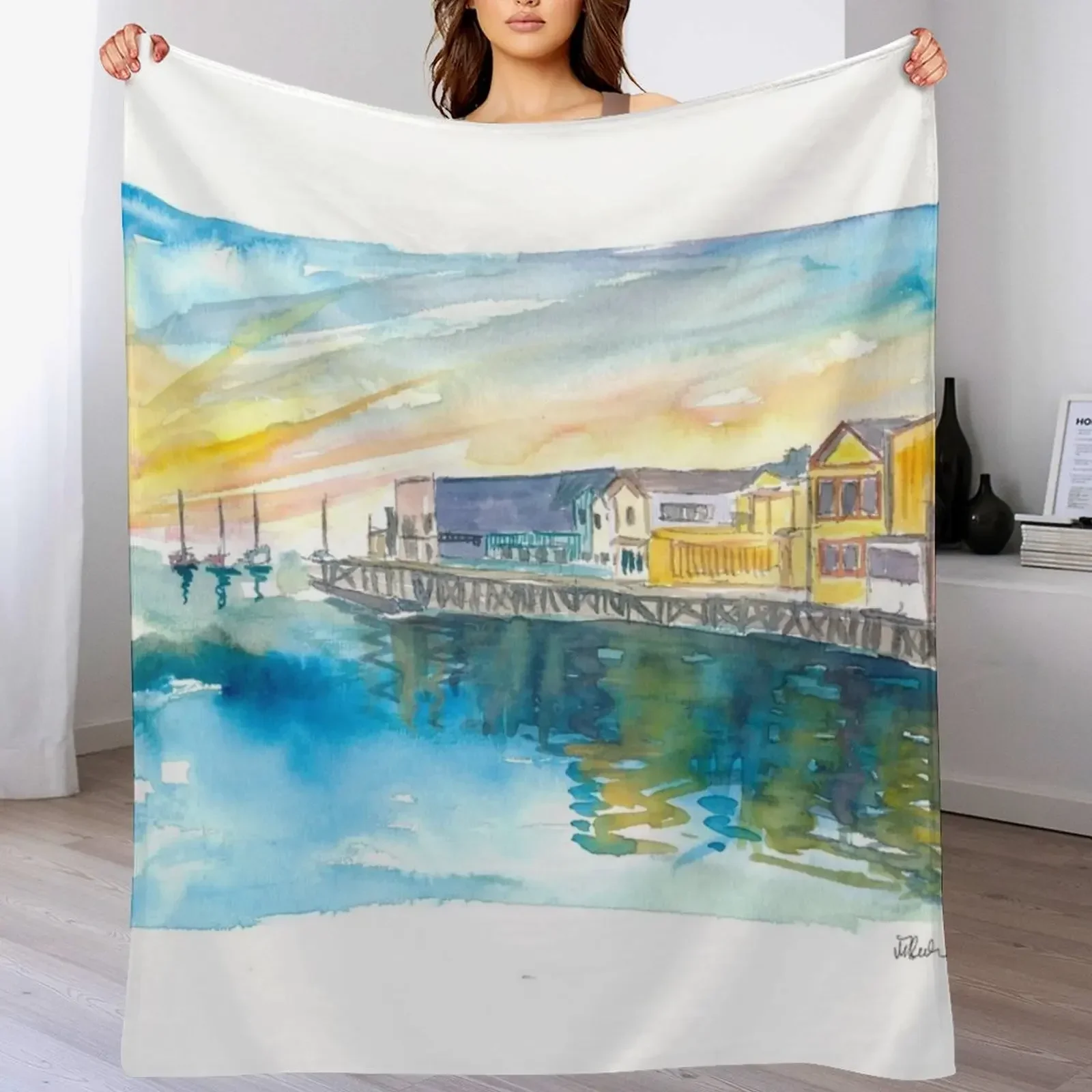 

Monterey Bay California Cannery Row Waterfront Throw Blanket Flannel Fleece Soft Warm Throw Blanket