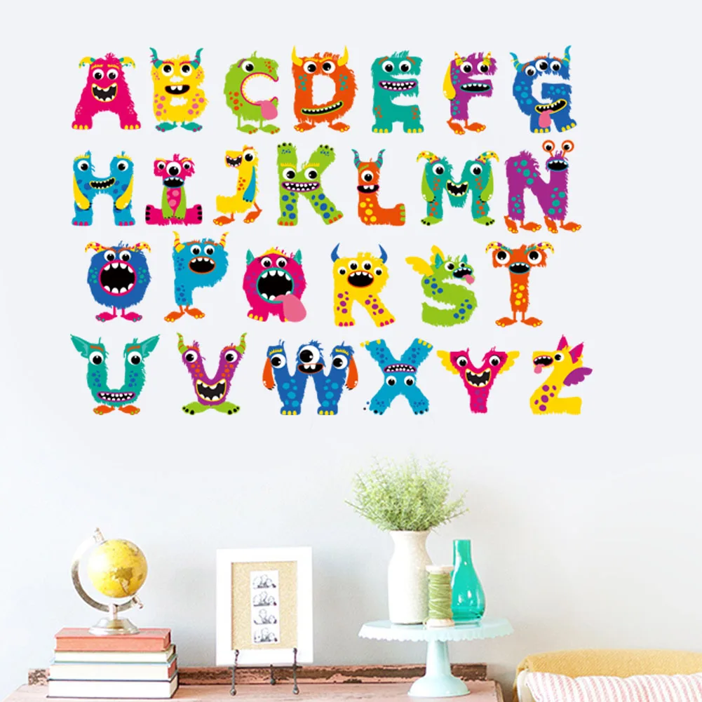 Cartoon creative 26 English alphabet English word animal wall stickers children\'s room kindergarten early education decoration