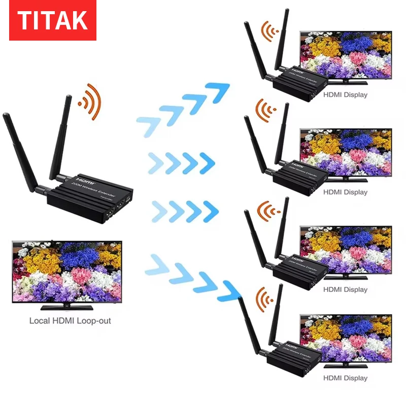 

200m Wireless Wifi Adapter Video Transmitter Receiver HDMI Extender 1x4 1 To 2 3 4 for PS4 DVD Camera Computer PC To TV Monitor