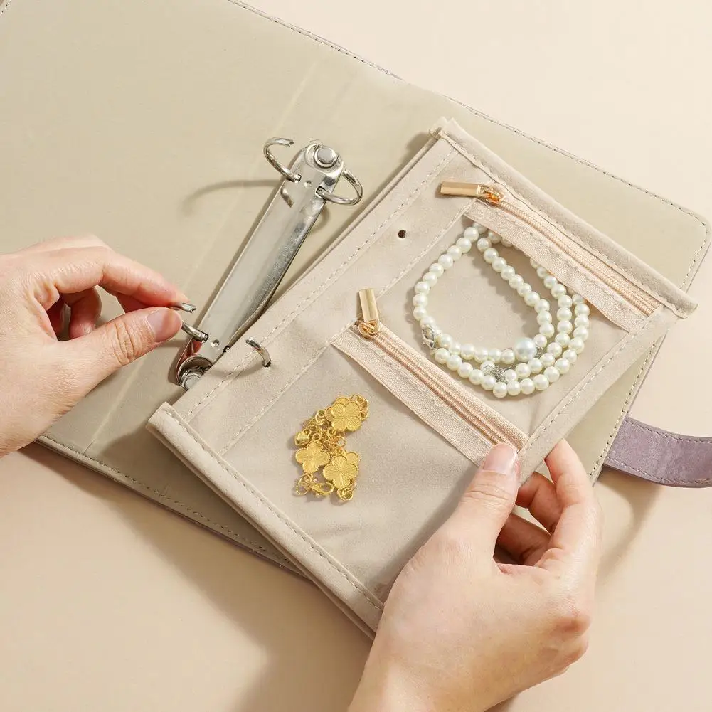 Foldable Jewelry Storage Binder Diamond Quilted PU Leather Ring Earring Organizer Book with Multiple Pockets for Travel Home Use - view 4
