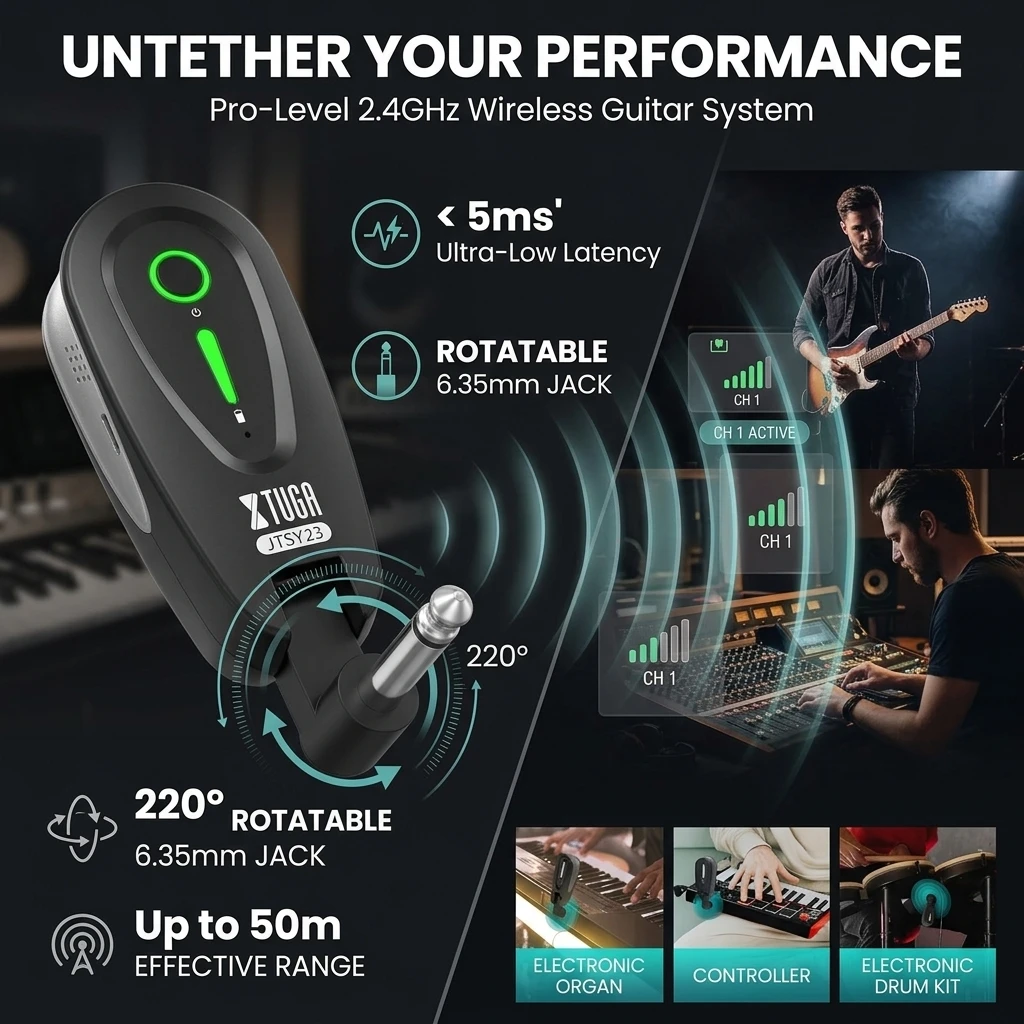 XTUGA JTSY-23 2.4G Guitar Wireless System Transceiver Audio Amplifier Wireless Guitar Transmitter Receiver Electric Guitar Bass view 2