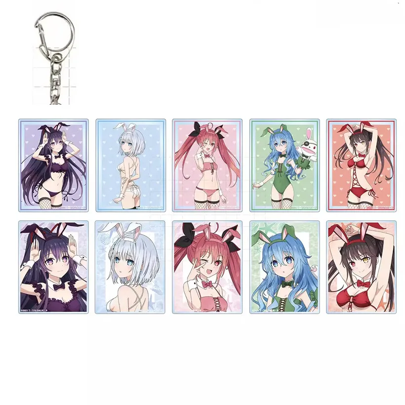 Game Kurumi Tokisaki Kotori Itsuka Tohka Yatogami Origami Tobiichi Keychain Doll Anime Acrylic Keyring Pendant for Gift