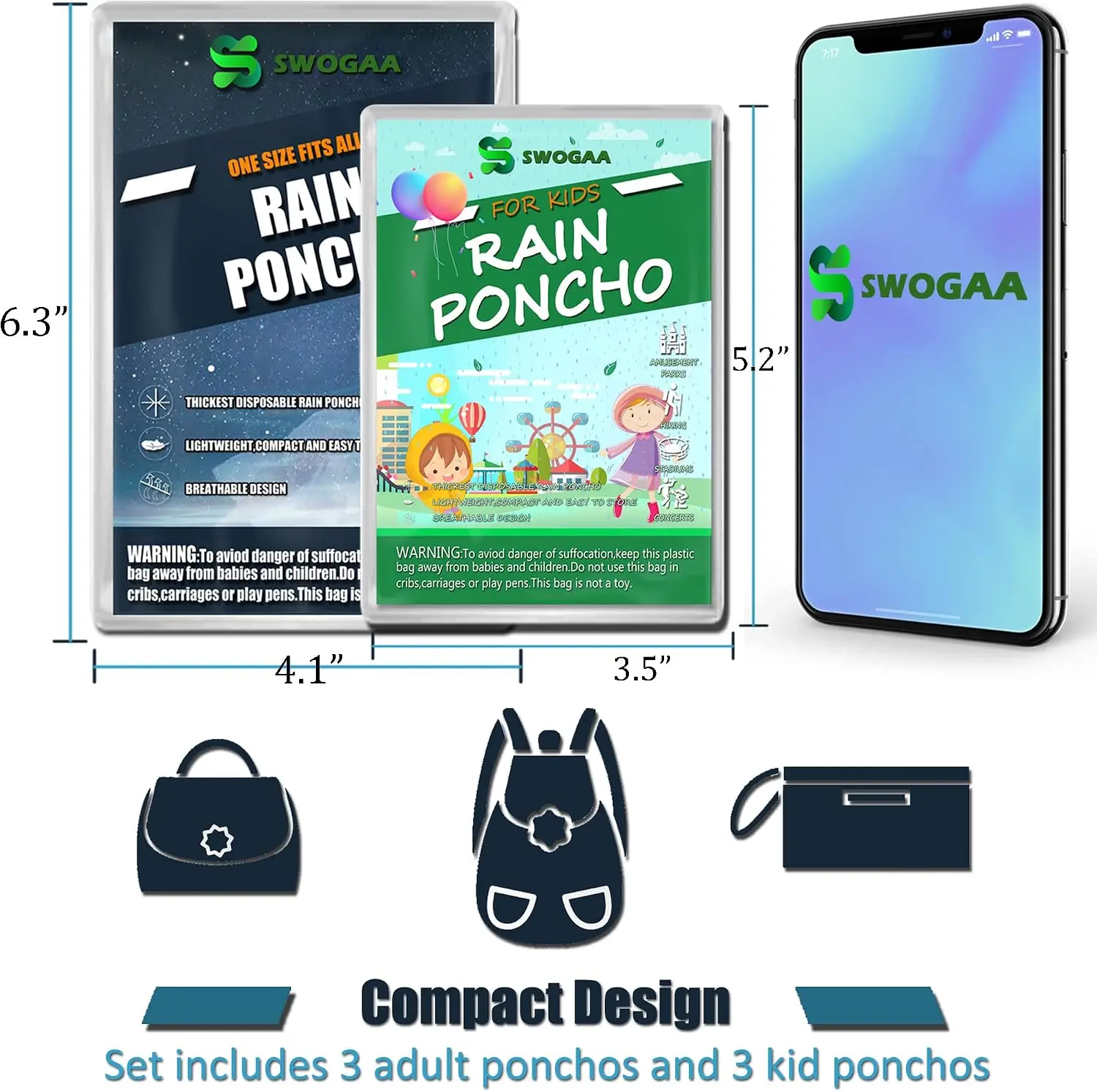 Disposable Rain Ponchos for Kids & Adults 6/10 Pack Extra Thick