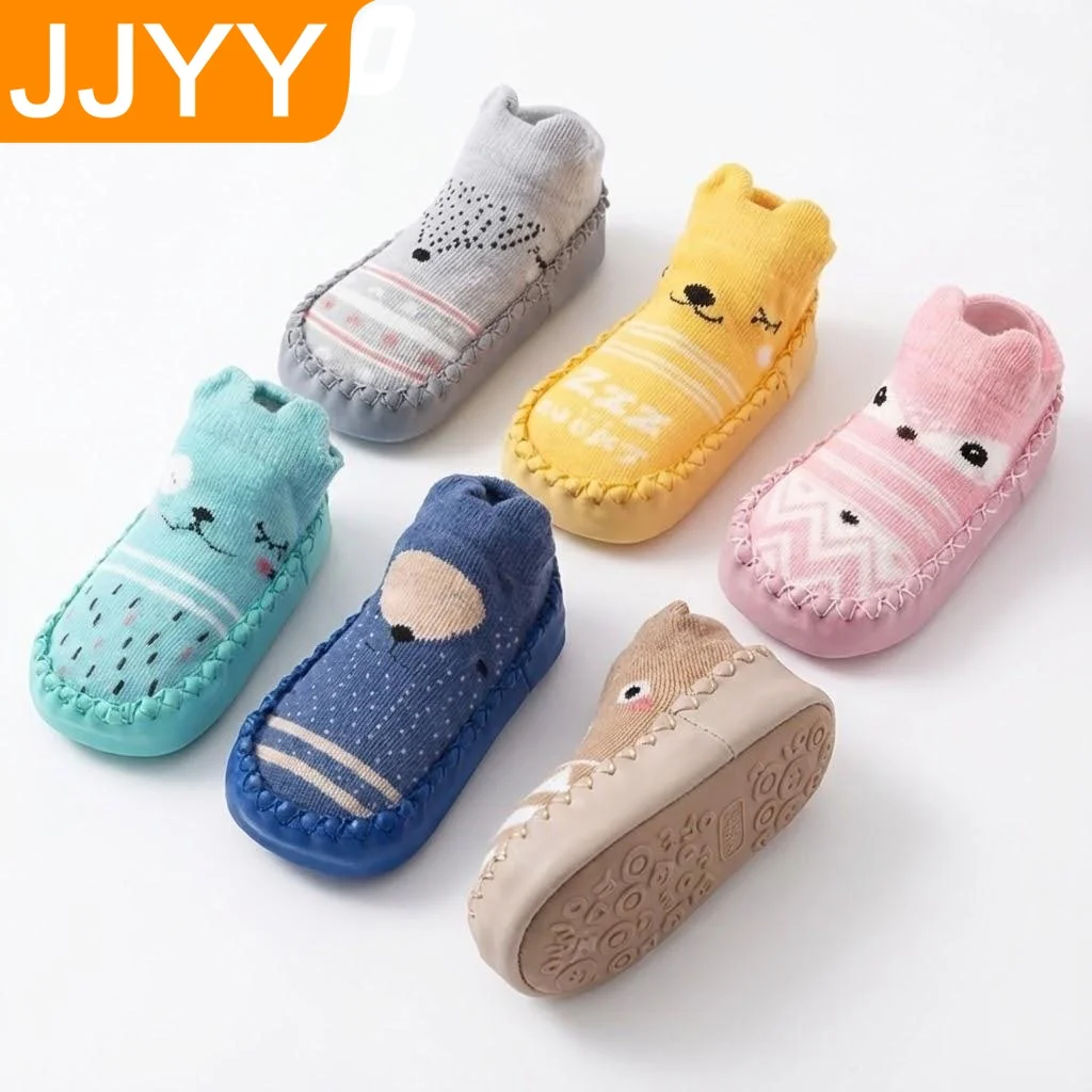 Baby Non Slip Socks with Rubber Sole Soft Cute Animal Design for Newborn Toddler First Walking Shoes