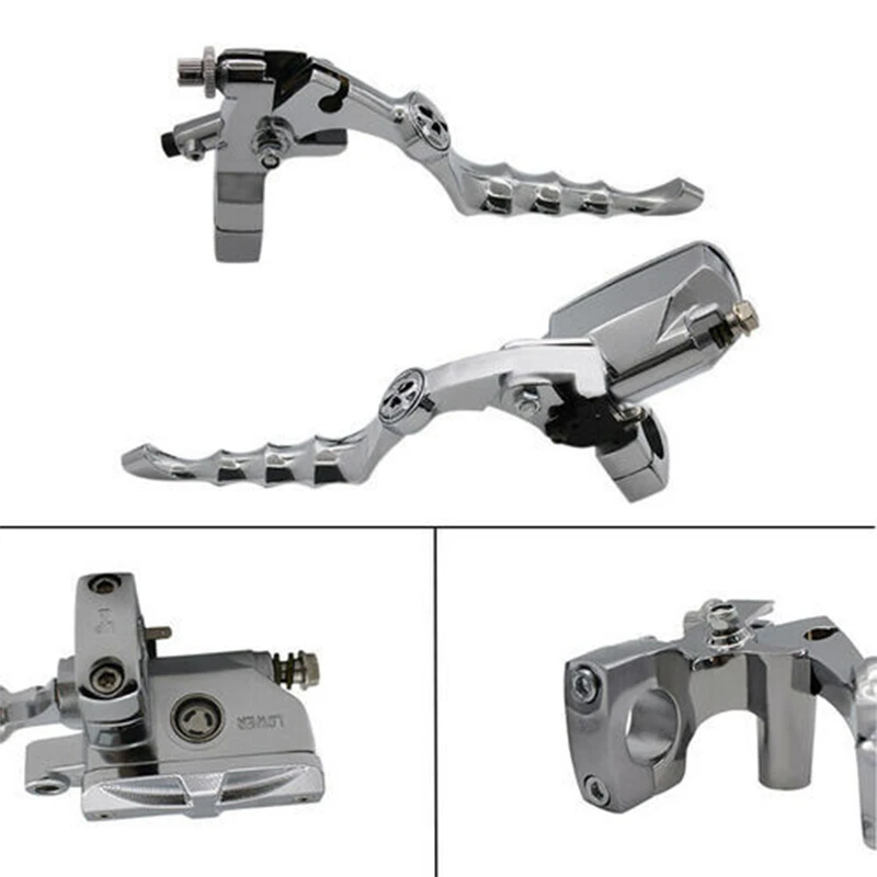 For 22MM 25MM Front Motorcycle Hydraulic Brake Pump Master Cylinder Silver Left Right Disc Brake Lever Universal w/ Brake Switch