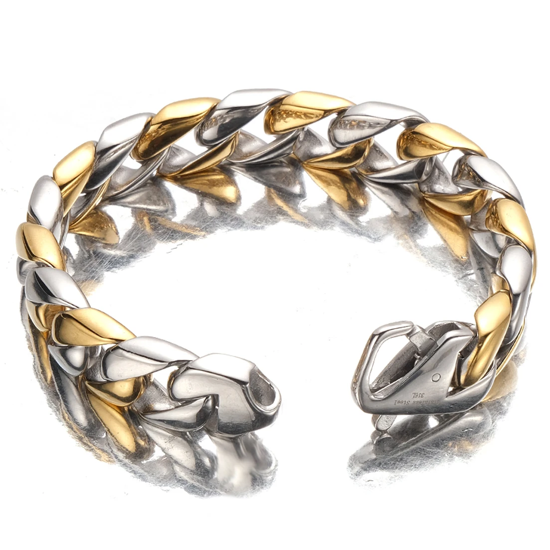 

15mm Chunky Curb Chain Bracelet for Men Silver Gold 316L Stainless Steel Wristband Classic Punk Heavy Male Jewelry