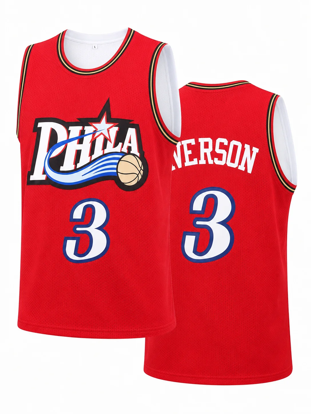 Retro Iverson 3 PHILA Split Jersey Black & Red Two-Tone Print Sports Uniform Casual 3d Printed Vest Kids and Men Women