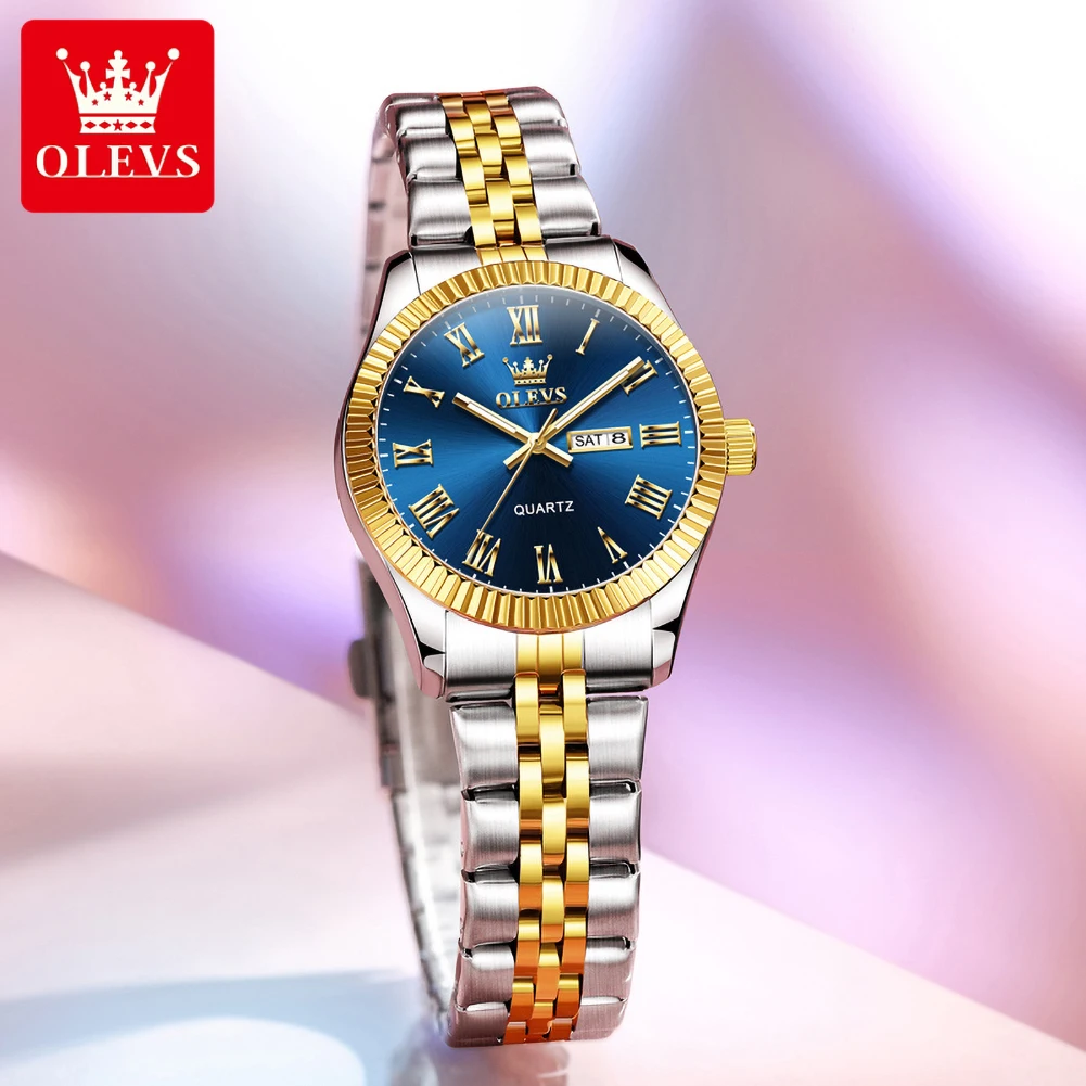 OLEVS 5706 Top Brand Ladies Wristwatch Luminous Roman Dial Calendar Steel Strap Original Quartz Women's Dress Wristwatch