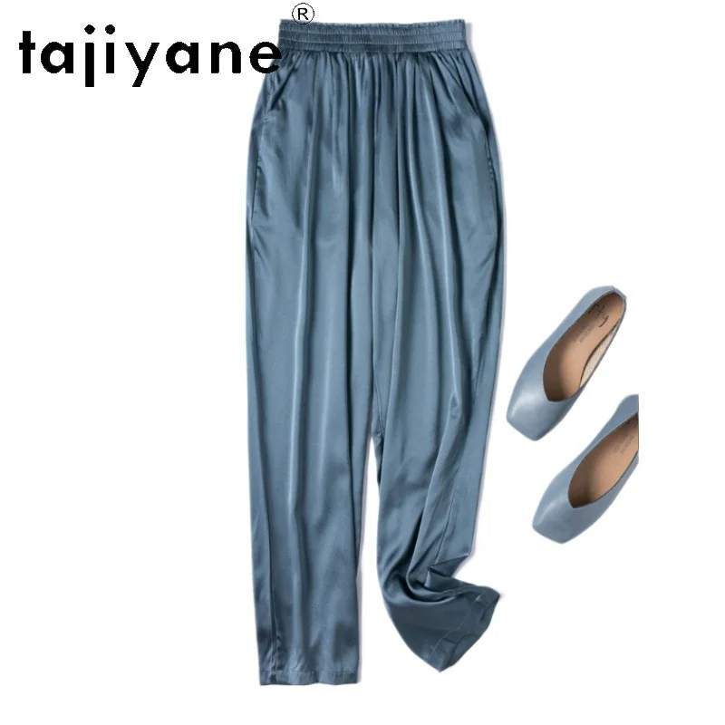 

TAJIYANE Women' 93% Natural mulberry silk Pants Grey Blue Casual Pants Slim Fit Summer Harem Trousers Woman Clothing 2026 Штаны