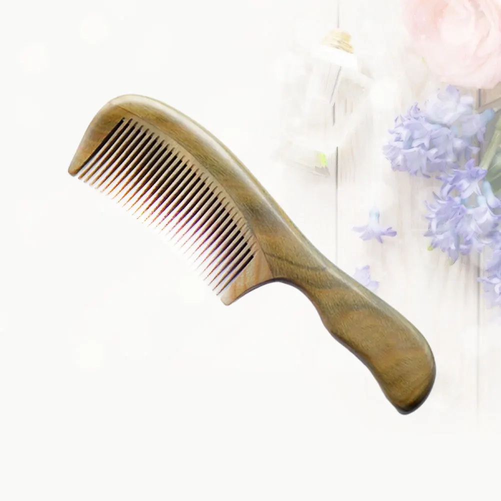 

Green Sandalwood Hair Comb Natural Wood Carved Design Scalp Massage Comfortable Wooden Hair Comb for Women