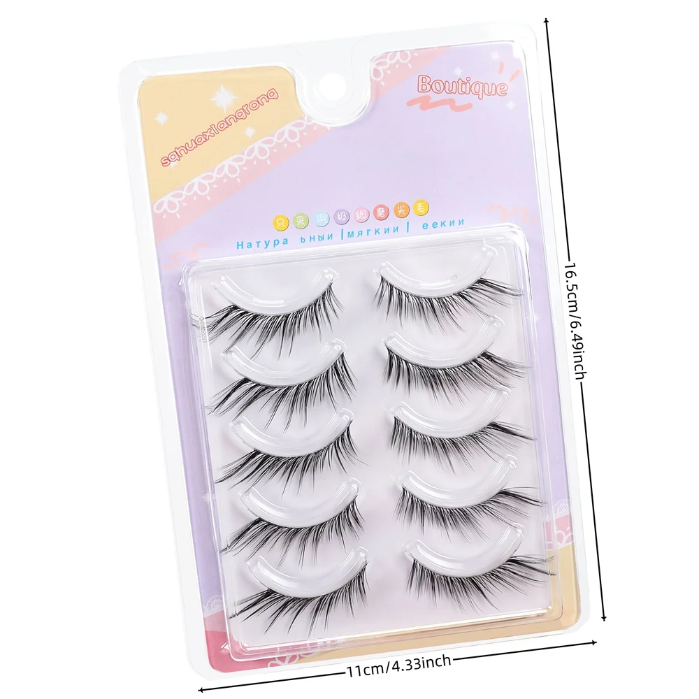 5 pairs of fairy's false eyelashes - thick and natural appearance, C-Curl, 10-12mm long, cartoon fox eyes, thick false eyelashes
