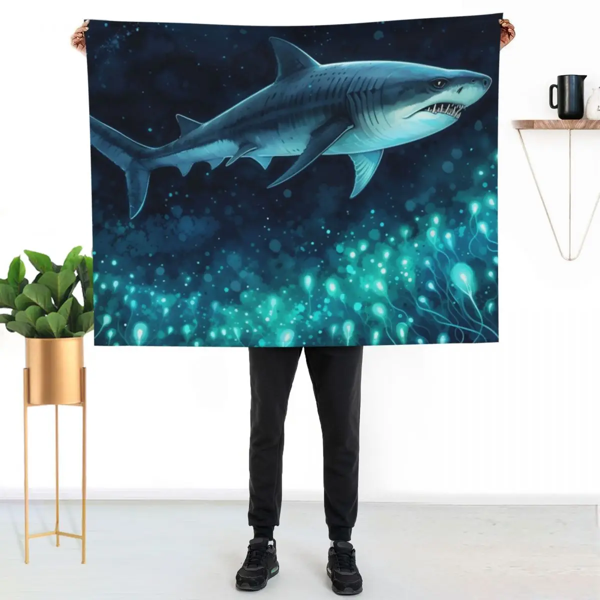 Megalodon Shark Swimming Throw Blanket Warm Comfortable Blanket for Office Napping