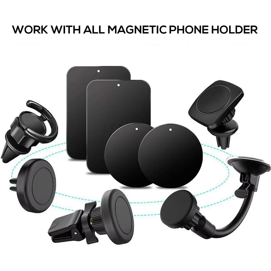 【Ultra sottile e resistente】 Kit di piastre metalliche da 4 pezzi per supporto magnetico per telefono per auto, adesivi adesivi universali per tutti i telefoni