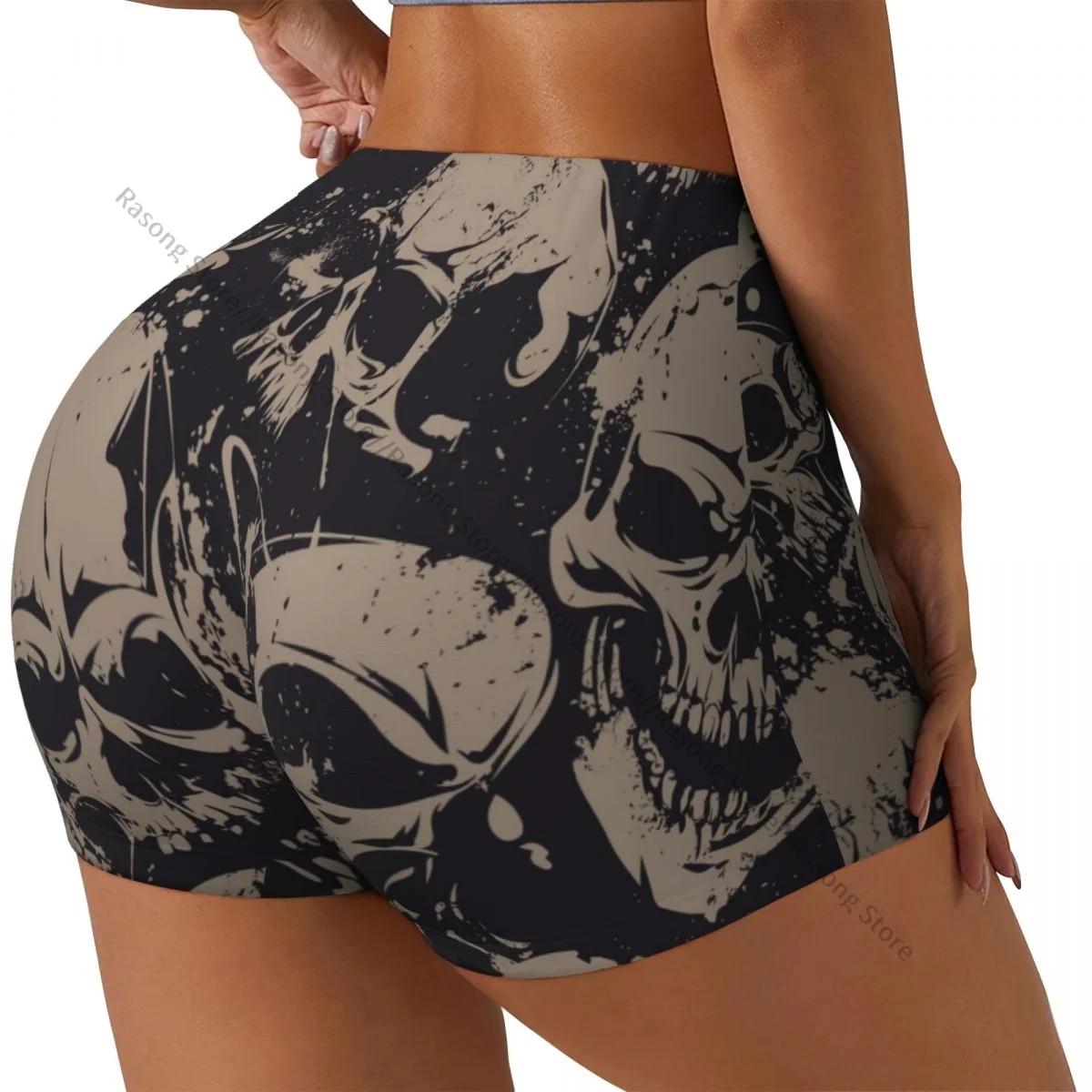 Spandex Yoga Shorts for Women Grunge Skulls Workout Booty Shorts