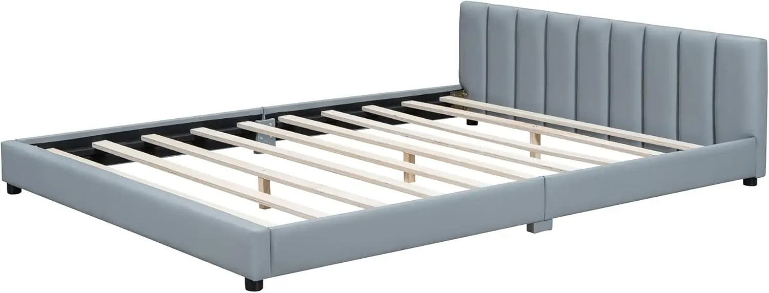 Upholstered Platform Bed, Queen & Twin Xl Size Pu Leather Mother & Child Bed For Bedroom, Wood Slat Support, No Box Spring