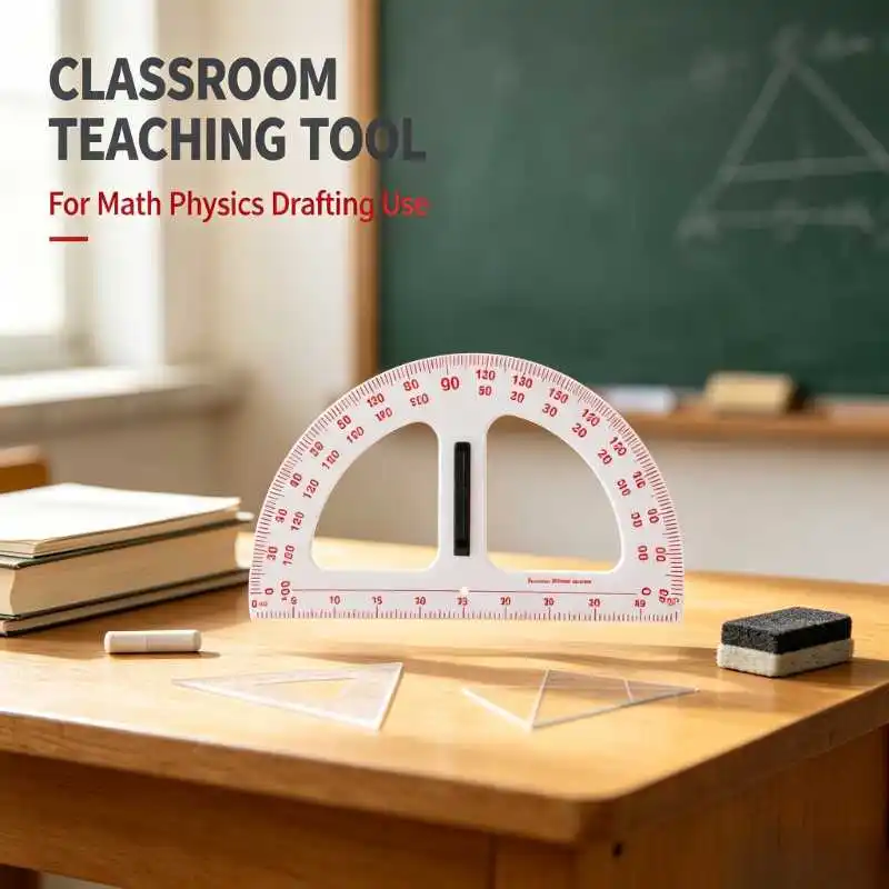 Transparent Plastic Protractor with Handle 180 Degree Measurement Geometry Tool for School Use