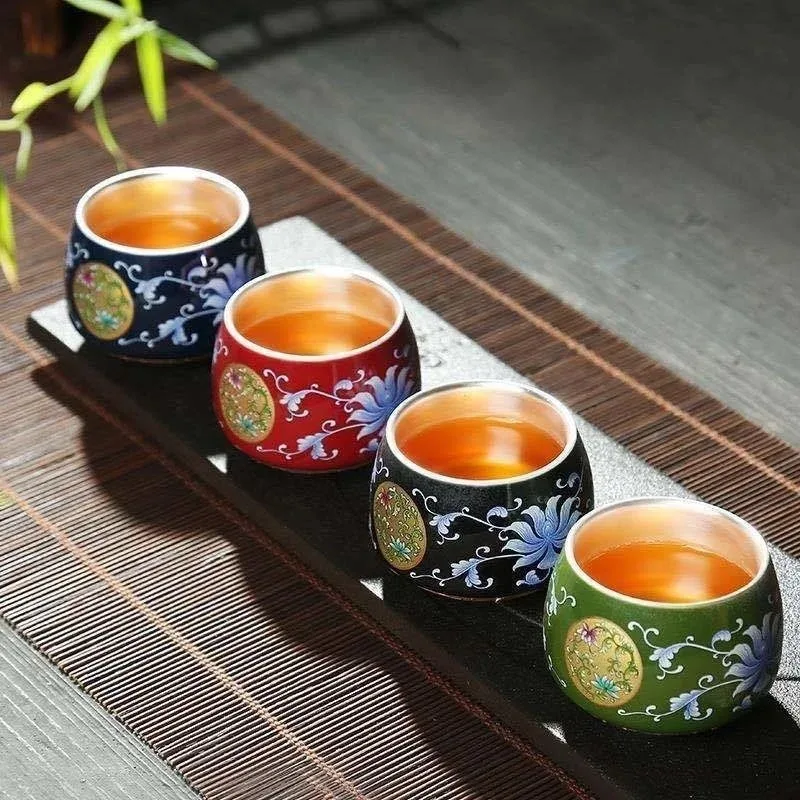 Sterling Silver Tea Cup Ceramic Color Bowl for Tea Ceremony Elegant Handmade Tea Set for Rituals and Special Occasions
