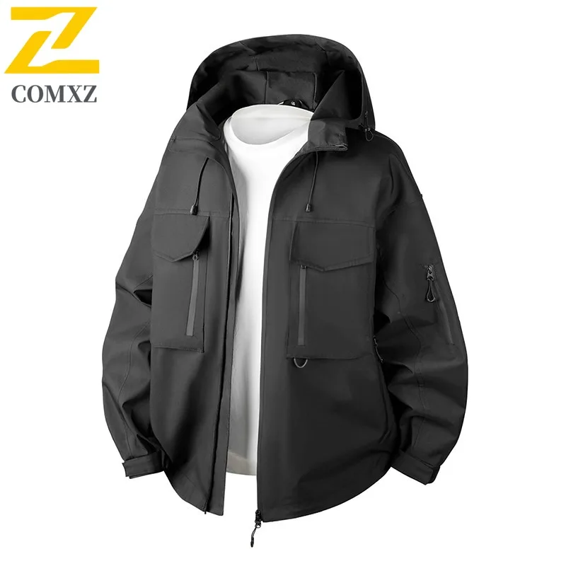 COMXZ 2025 Spring Color Block Hooded Jacket Mens Coat