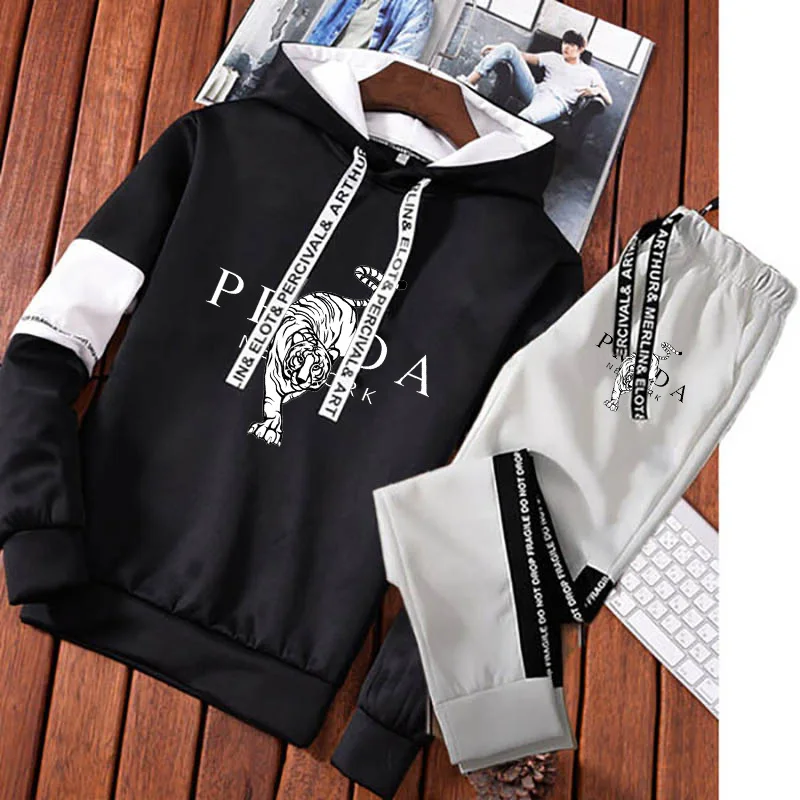 Men\'s Harajuku Y2k Hoodie Sets Tiger Print Luxury Sweatshirt Sweatpant Suit for Male Designer Mens Vintage Sport Cloth S-3XL