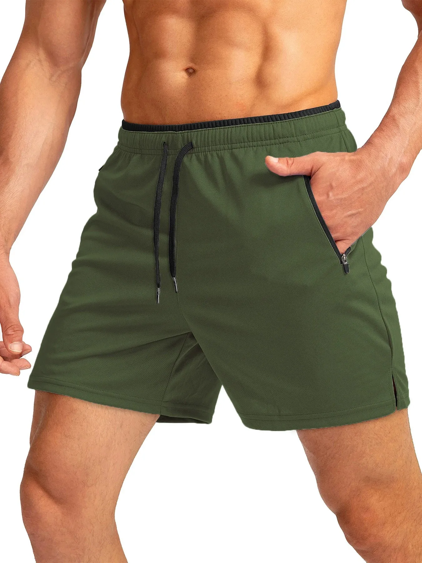 Mens Sports Pocket Solid Drawstring Board Trunk Beach Short Pants Shorts Summer Thin Trousers Zippered Pocket Loose Sweatpants ﻿