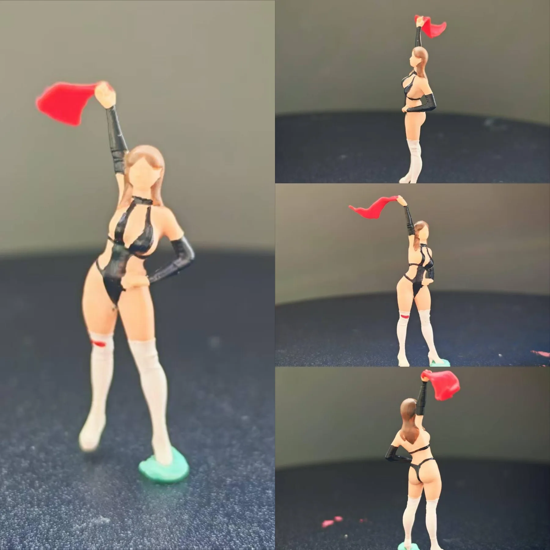 Minifigure 1:64  Figures Racing Flag Bearer Model Miniature Figure Creative Photography Display Collection Garage Decoration