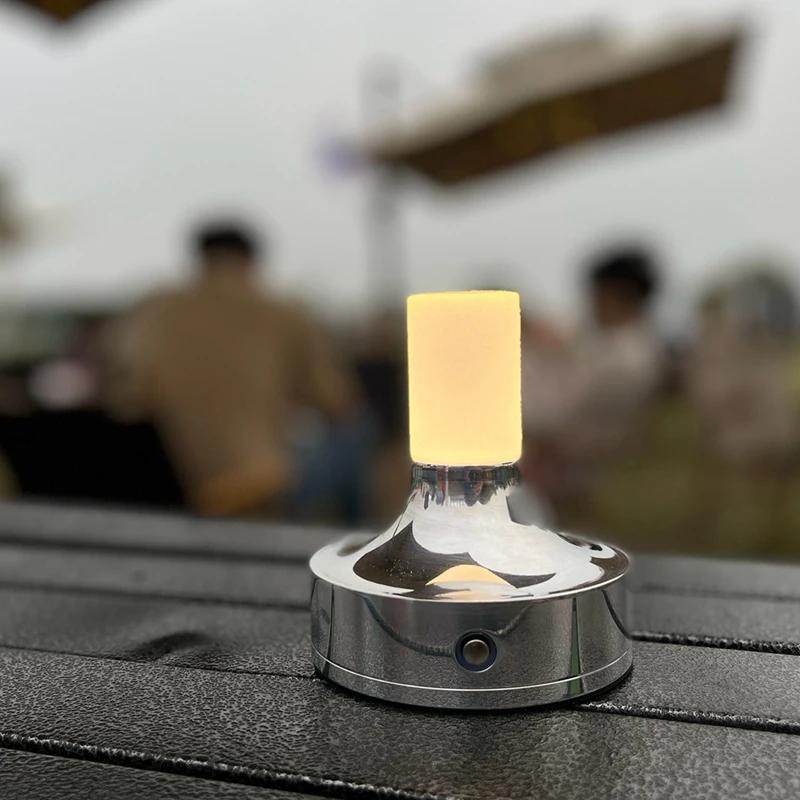 Candle Table Lamp Short Style For Bedroom Rechargeable Wireless Touch Lamp Camping Rechargeable Type-C Desk Lamp Silver Durable