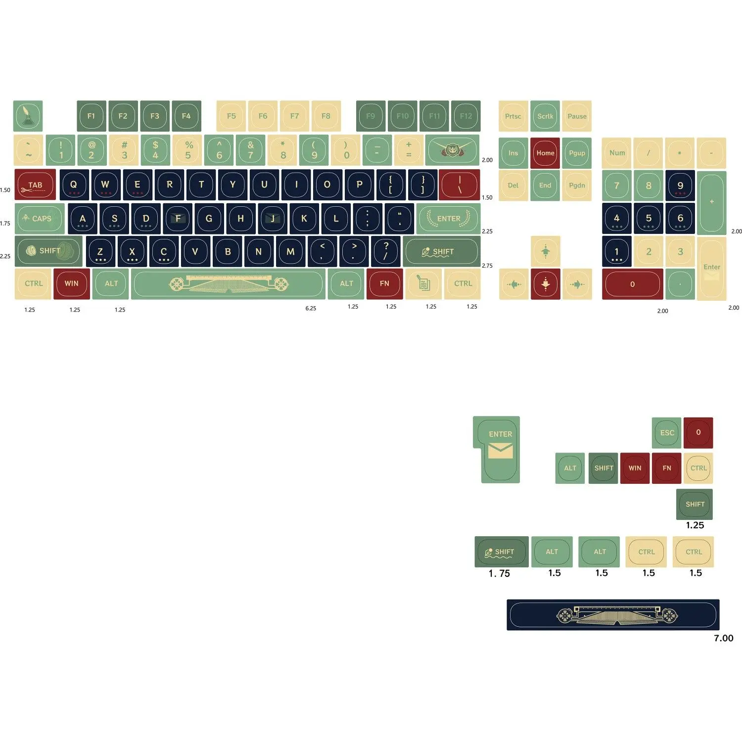 Vintage MA Height Small Full Keycap 104 Keys Plus Supplement Fits Mechanical Keyboard Kit 60 68 87 98