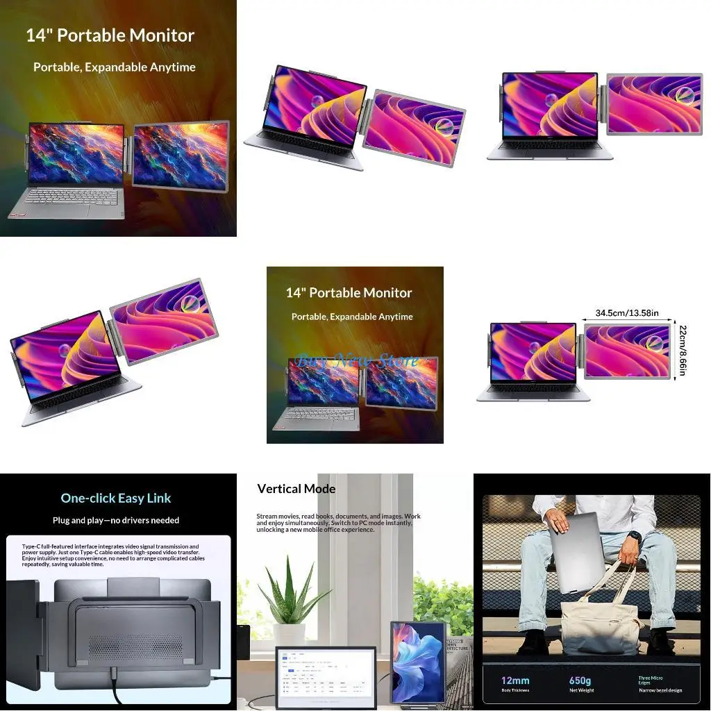 

20CE Multifunctional Portable Screen Extender 14inch Size Featuring USB Type C HDTV Connectivities for Office and Entertainment