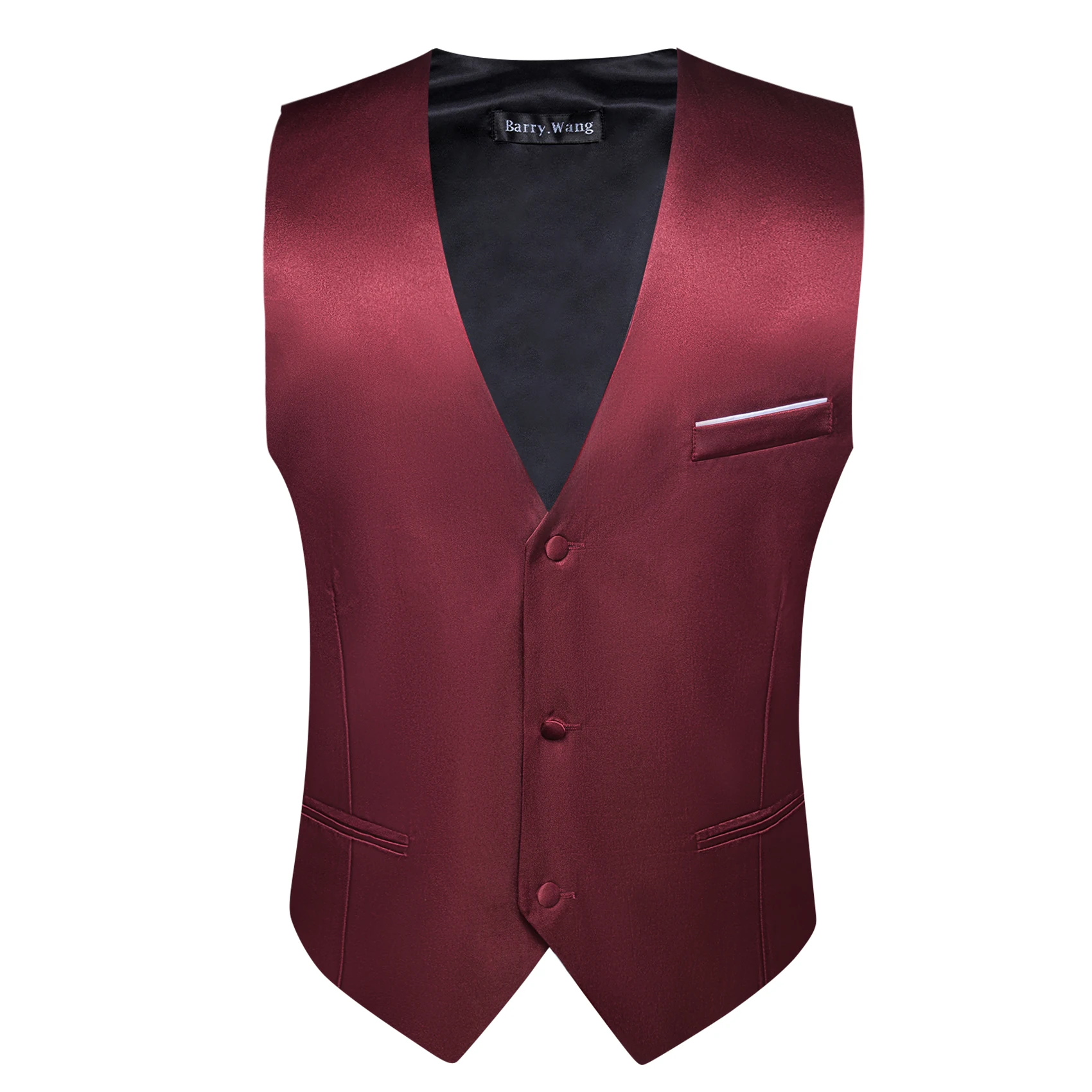 Chaleco de lujo para hombre, chaqueta sin mangas de satén de seda color rojo sólido burdeos, ajustado, para boda, fiesta Formal, negocios, Barry Wang