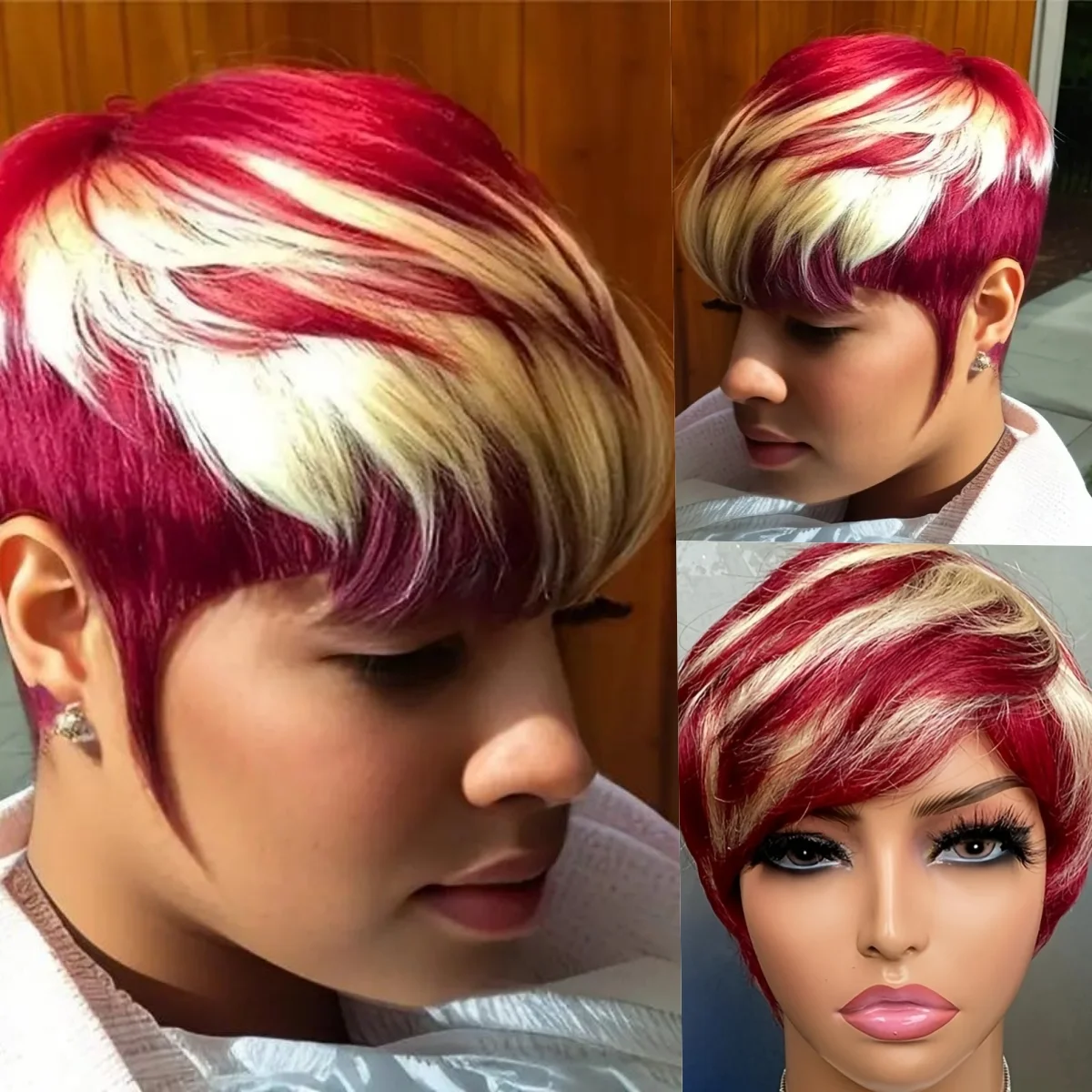 ショートボブウィッグピクシーカットストレート人毛ウィッグ女性のための 613/99J カラー機械製