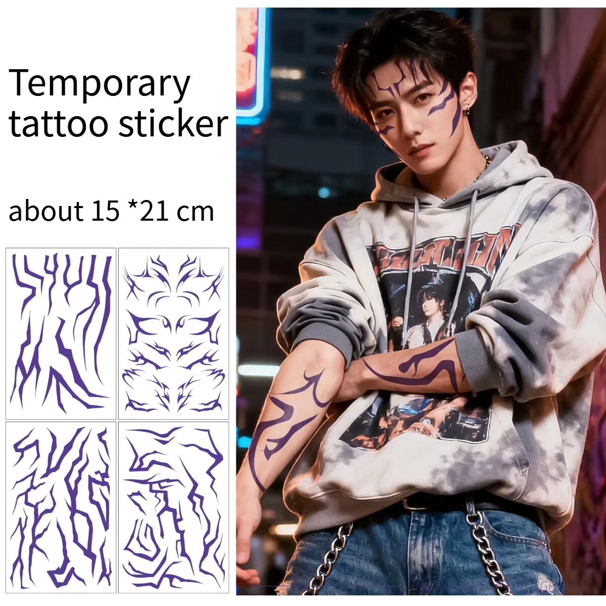 

4 pieces purple Rumi tattoo K-pop theme role play, Rumi pattern fan Halloween temporary tattoo dance birthday party gift