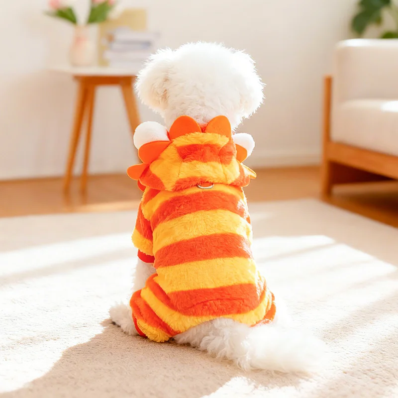 

Pet Dog Cat Costume Striped Sweet Orange Lion Onesie Autumn Winter Warm, Cute Small Puppy Cozy Transformation Outfit