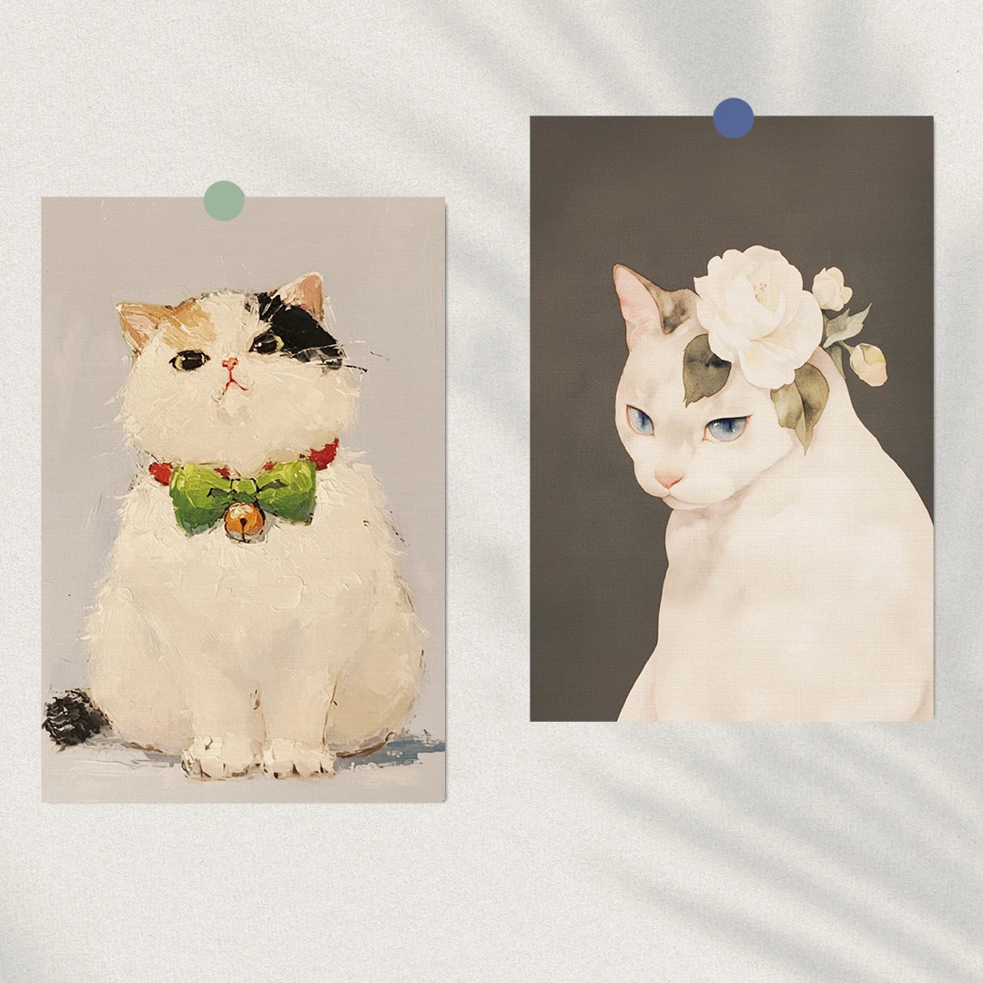 10PCS Cartoon Cat Album Card Sticker Notebook Wedding Art Picture Happy Holidays Laptop Nostalgia Living Room Creative Cards
