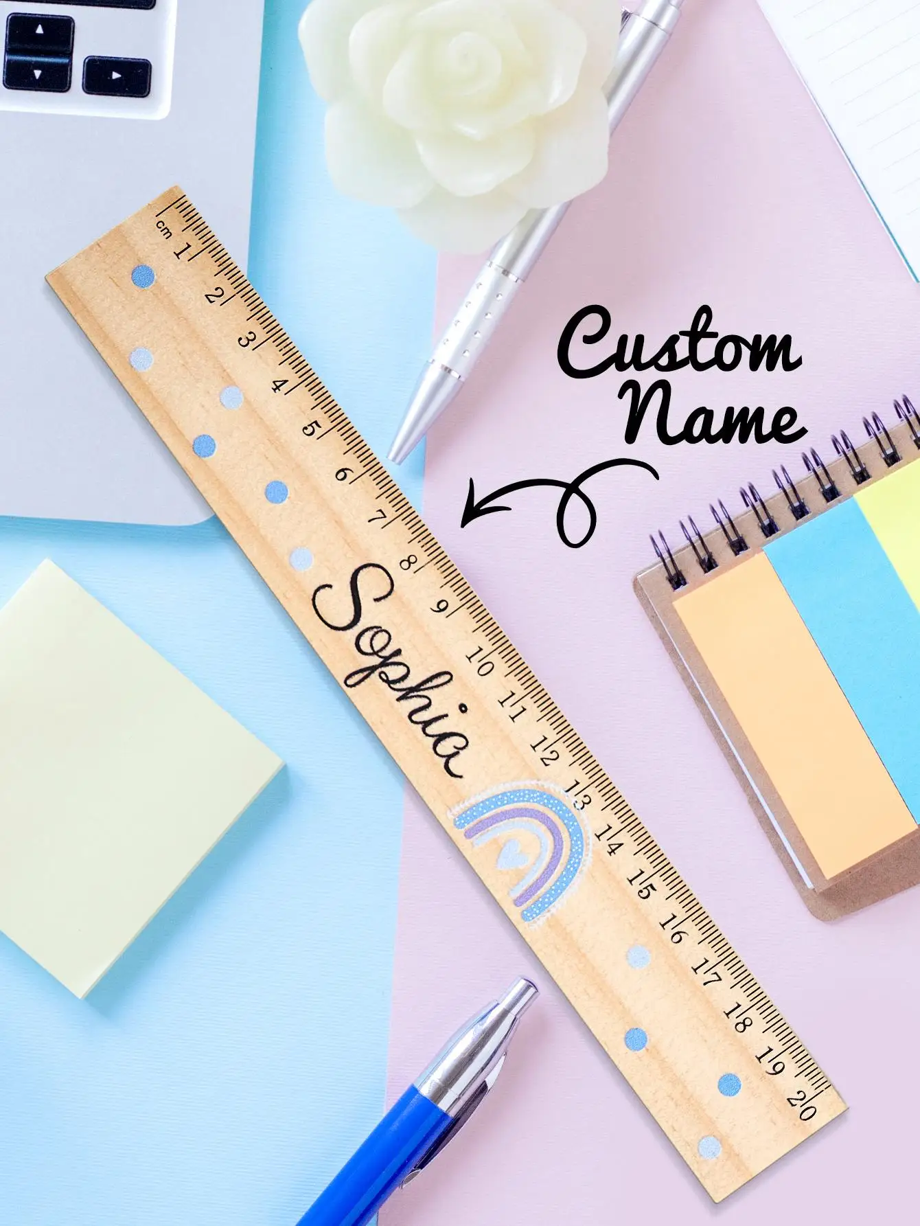 1pc Personalized Wooden Name Ruler Custom Engraved Wood Measuring Ruler Student School Supplies Back to School Gift Classroom
