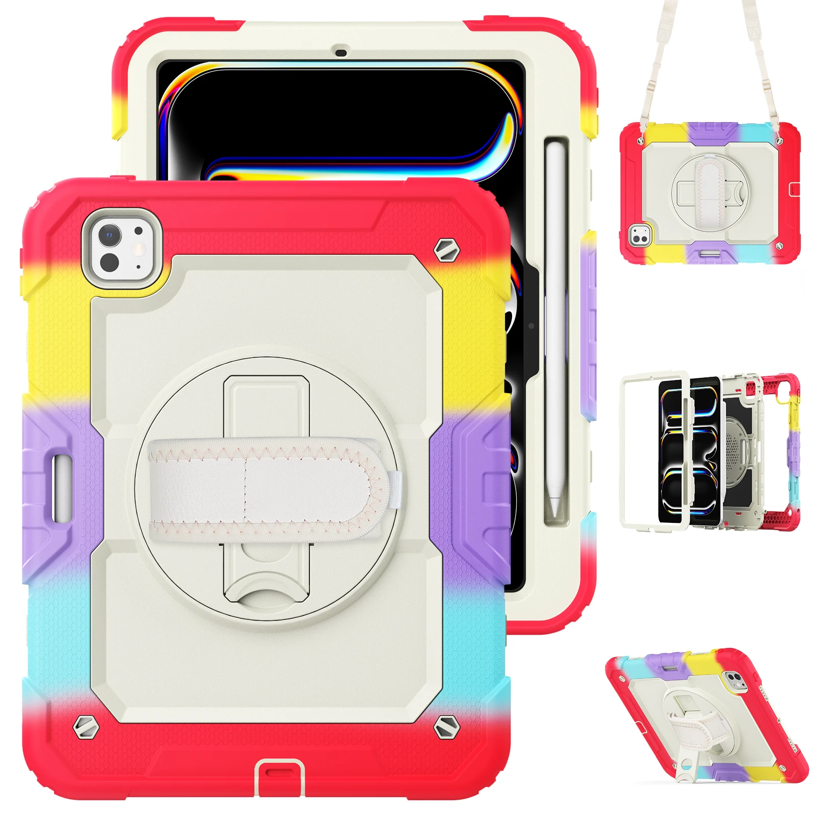 For Apple iPad Air 11 pro 11 air13 pro13 A2903 A2904 A2926 A2837 A2899 Tablet Case for Air6 Shockproof Shoulder Strap Kids Cover